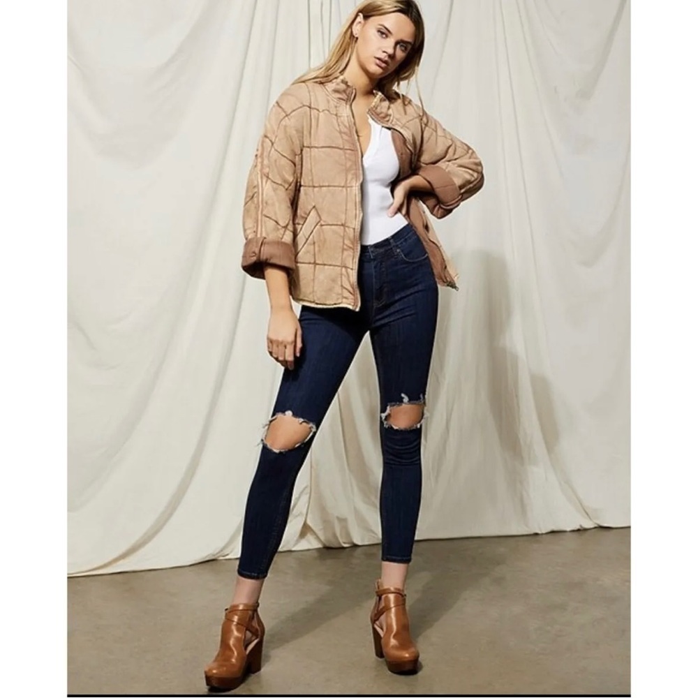 Free People Womens Sz 29 High Rise Busted Ripped Knee Skinny Jeans Dark Wash